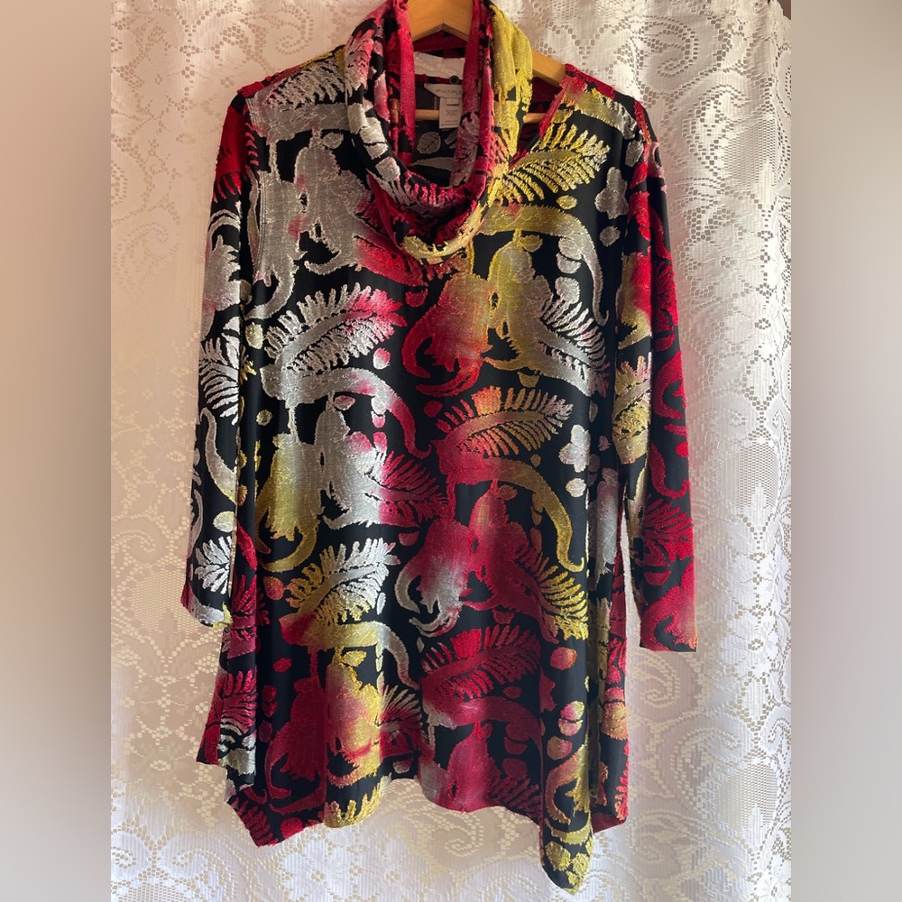 Multiples Red Gold Black White Patterned Assymetr… - image 1